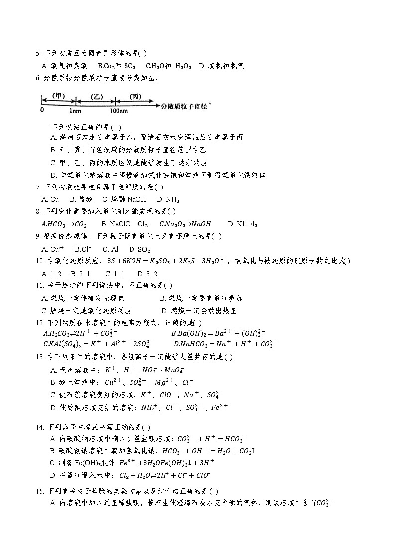 天津市北京师范大学天津生态城附属学校2024-2025学年高一上学期11月期中考试 化学试题第2页