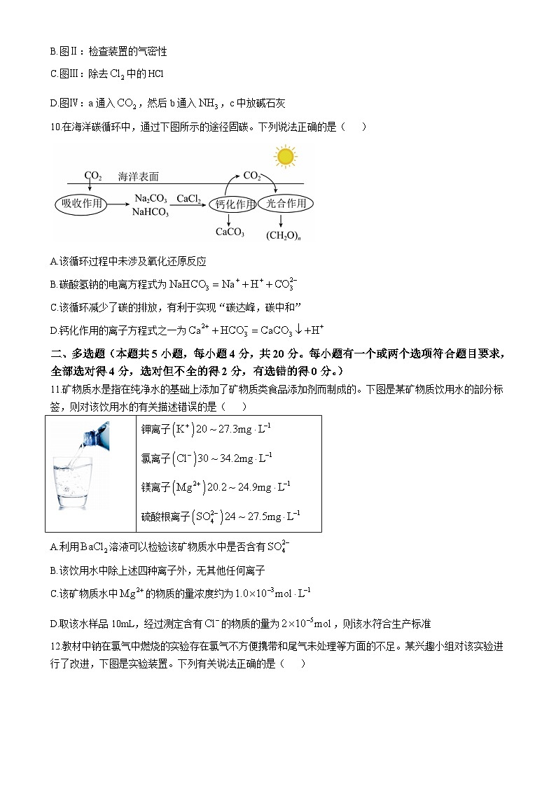山东省青岛第十九中学2024-2025学年高一上学期期中考试 化学试题(无答案)第3页