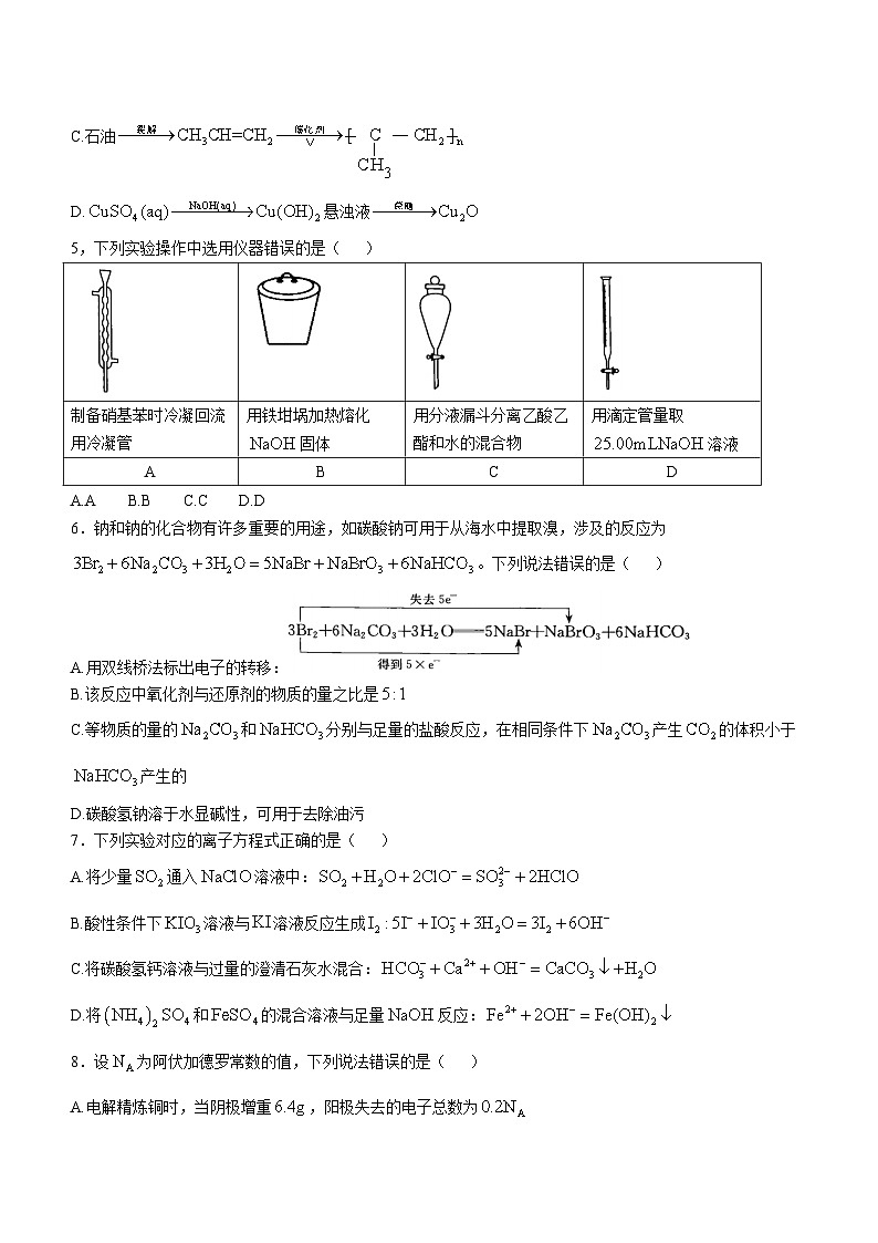 河北省承德市2024-2025学年高三上学期期中考试 化学试卷第2页