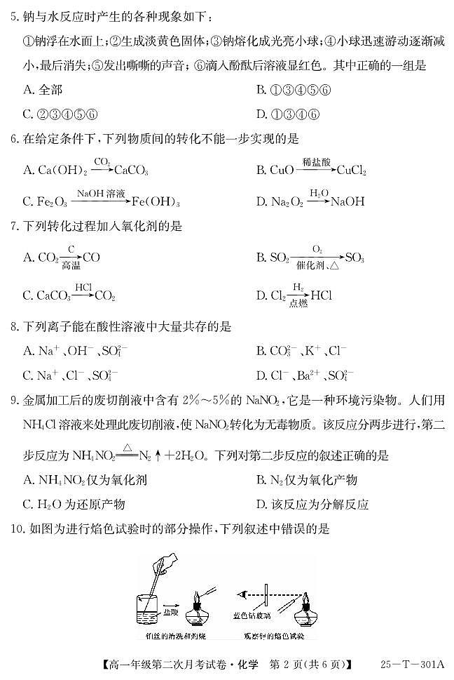 安徽省亳州市涡阳县2024-2025学年高一上学期11月第二次月考（期中）化学试题第2页