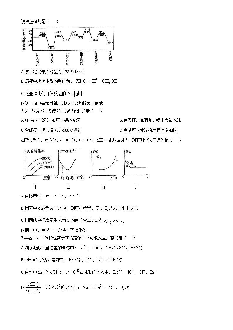 四川省泸州市泸州老窖天府中学2024-2025学年高二上学期半期（期中）考试 化学试题第2页
