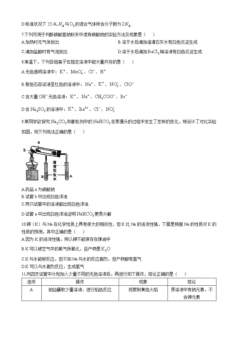 广东省佛山市顺德区国华纪念中学2024-2025学年高一上学期期中考试 化学试题(无答案)第2页
