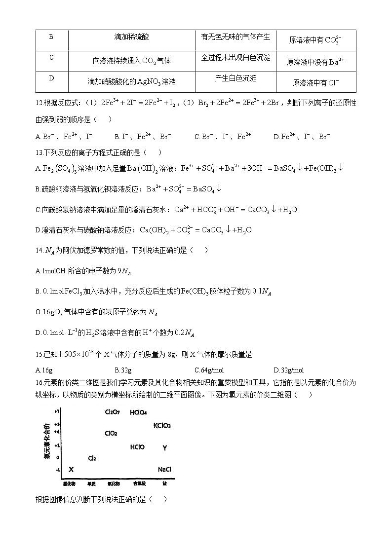 广东省佛山市顺德区国华纪念中学2024-2025学年高一上学期期中考试 化学试题(无答案)第3页