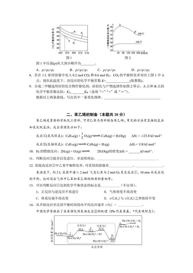 上海市育民中学2024～2025学年高三(上)期中化学试卷(含答案)第2页