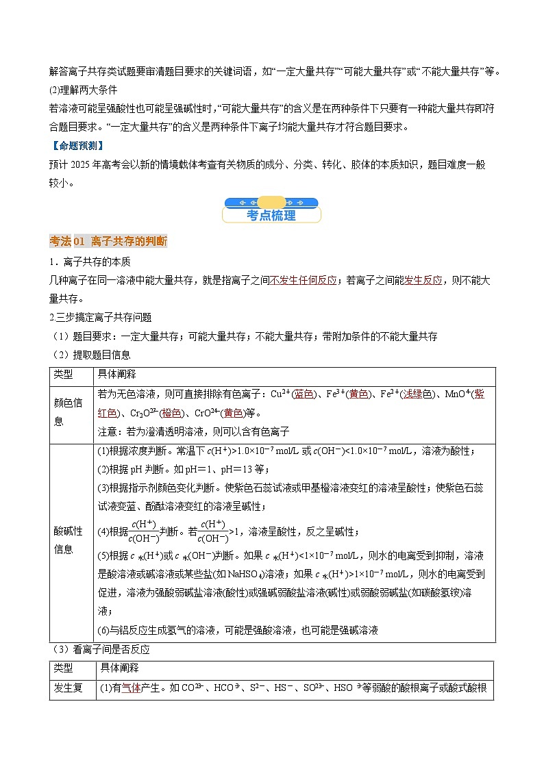 考点03  离子共存  离子检验与推断（核心考点精讲精练）-2025年高考化学一轮复习讲练专题（新高考通用）（解析版）02