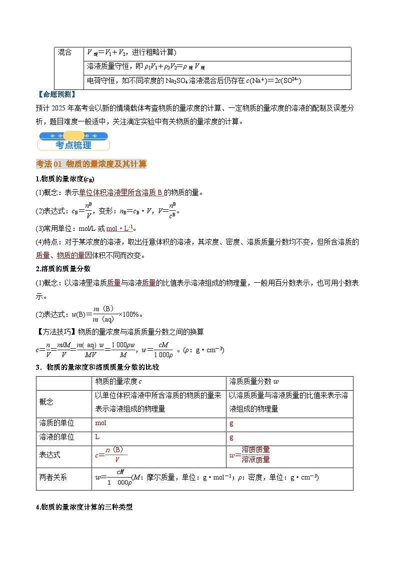 考点07  物质的量浓度（核心考点精讲精练）-2025年高考化学一轮复习讲练专题（新高考通用）（解析版）第2页