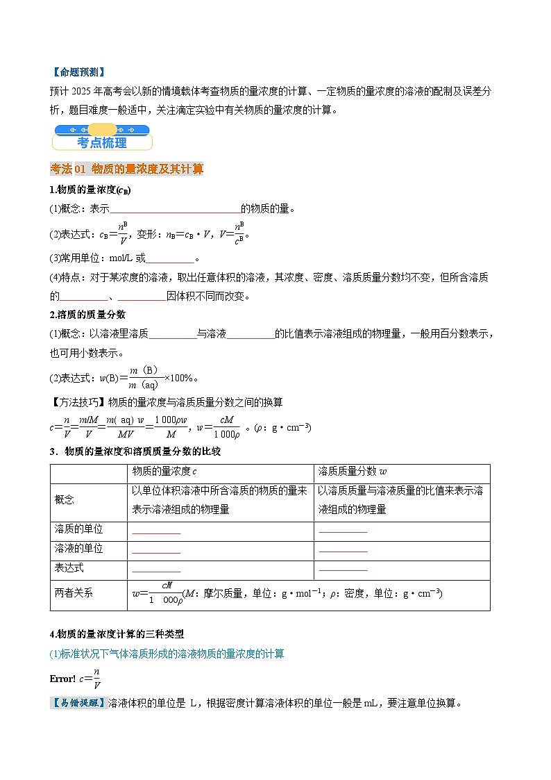 考点07  物质的量浓度（核心考点精讲精练）-2025年高考化学一轮复习讲练专题（新高考通用）（原卷版）第2页