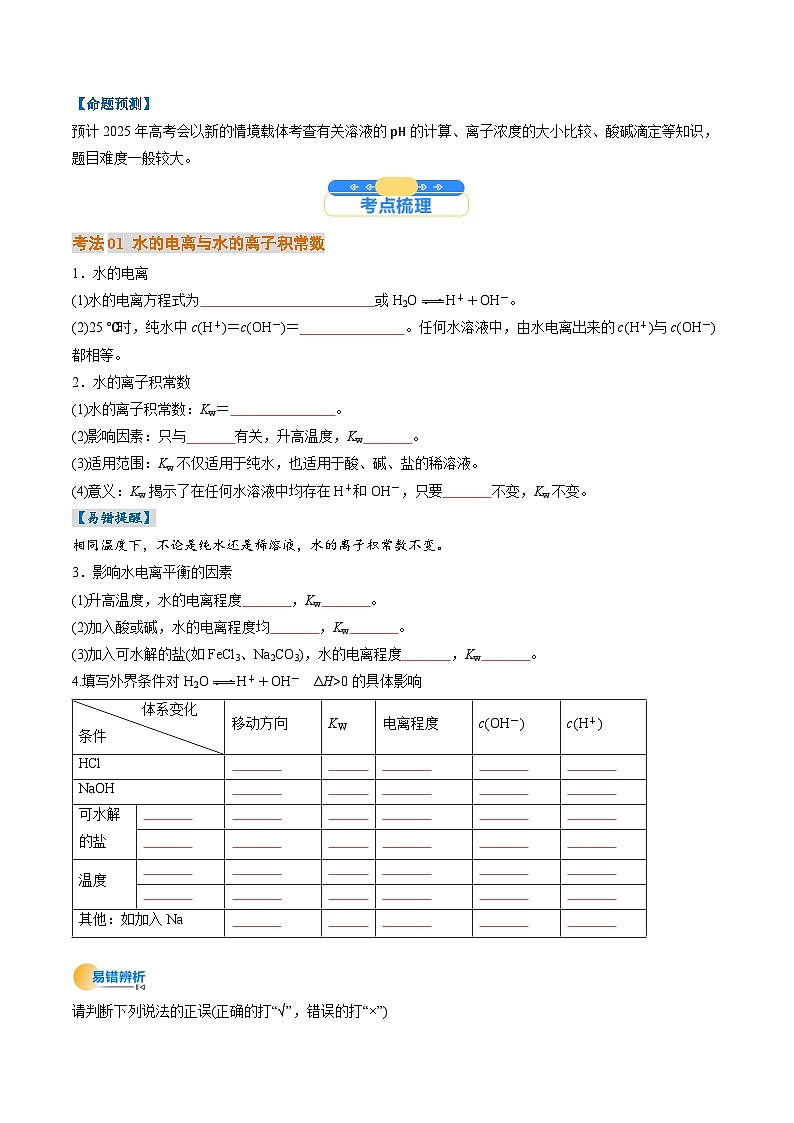 考点30  水的电离和溶液的酸碱性（核心考点精讲精练）-2025年高考化学一轮复习讲练专题（新高考通用）（原卷版）第2页