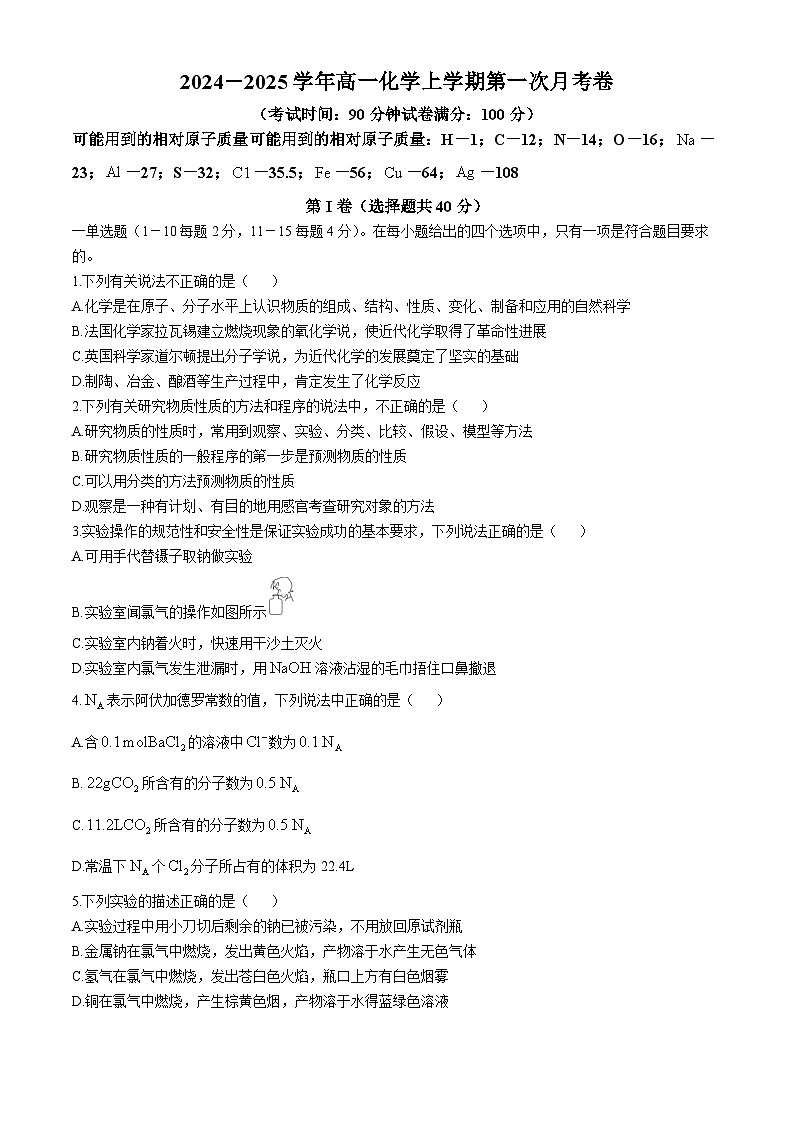 山东省潍坊市安丘市国开中学2024-2025学年高一上学期11月月考化学试题第1页