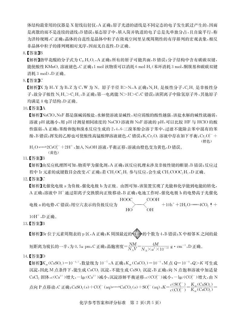2025届11月化学新高考卷答案第2页