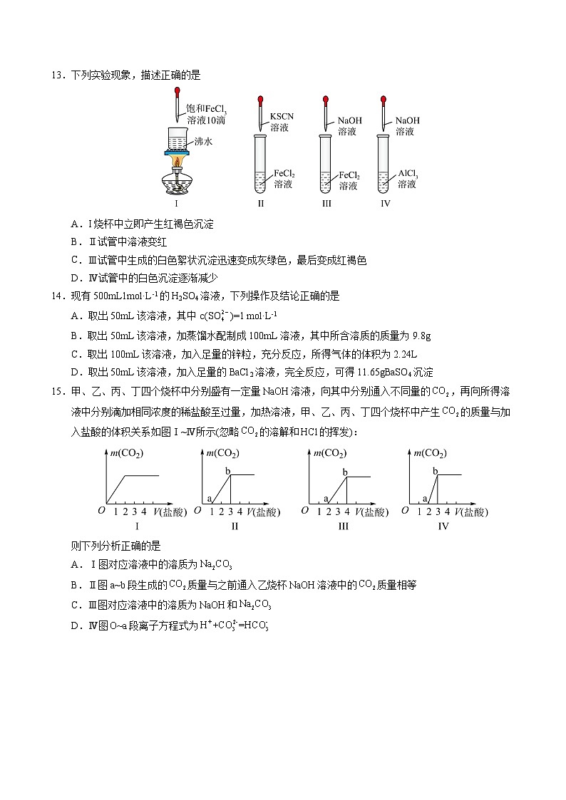 高一化学第三次月考卷（考试版）【测试范围：第1章~第3章第1节】（鲁科版2019必修第一册）A4版第3页