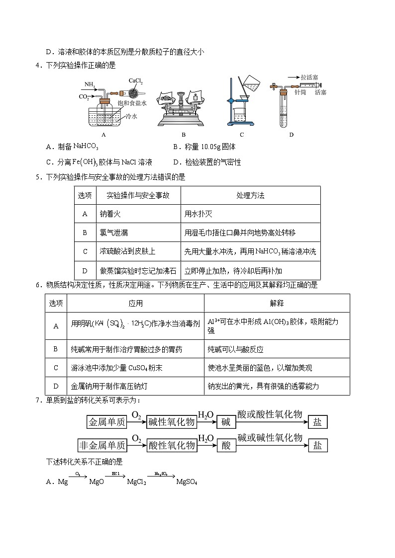 高一化学第三次月考卷【测试范围：第一册专题1~4】（苏教版2019）（考试版A4）第2页