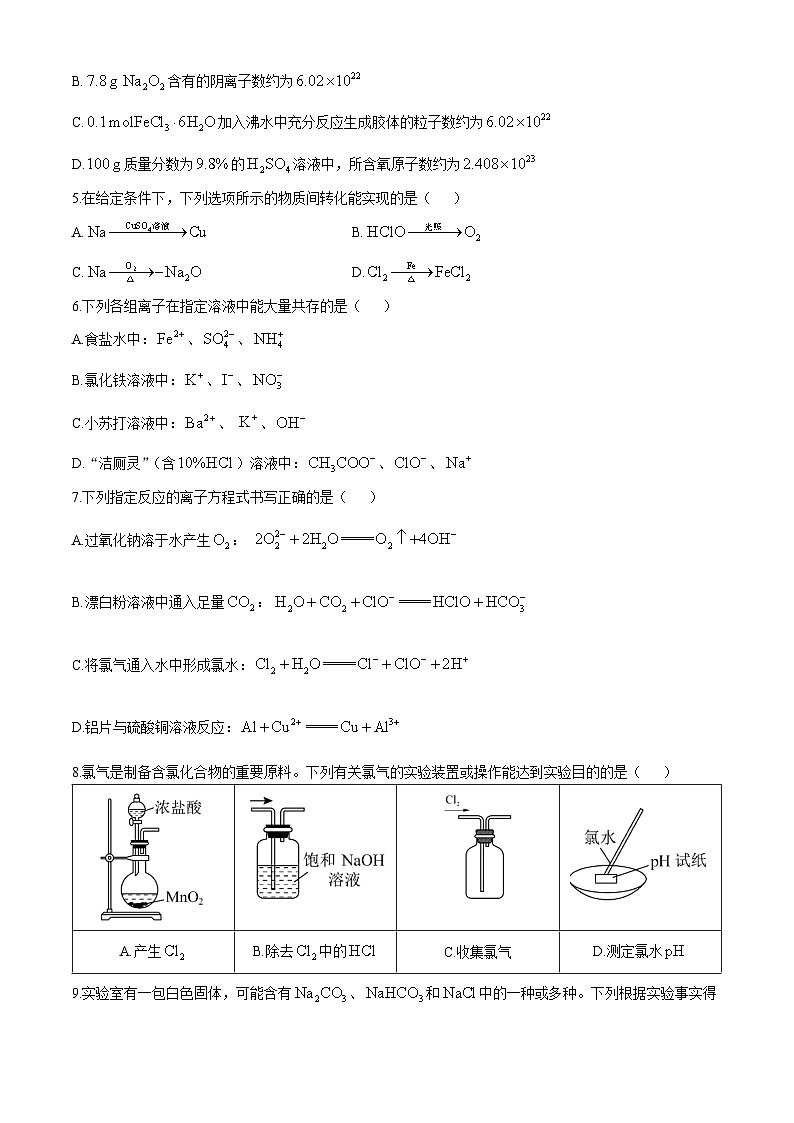 江苏省南通市海安市2024-2025学年高一上学期11月期中考试化学试题第2页
