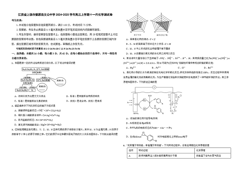 江西省上饶市婺源县文公中学2024-2025学年高三上学期11月月考 化学试题第1页