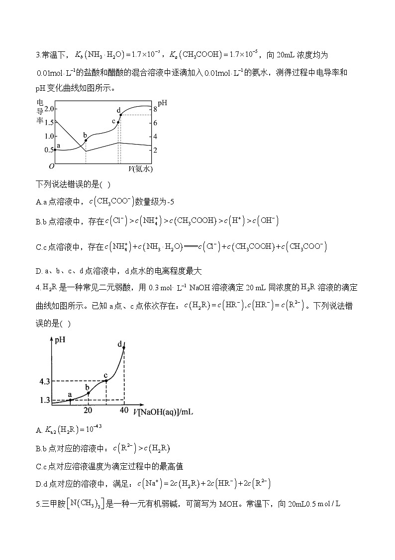 水溶液中的离子平衡图像分析  练习（5）—2025届高考化学二轮复习第2页