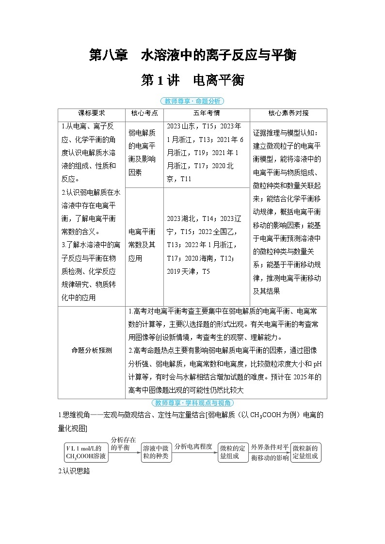 备战2025年高考化学精品教案第八章水溶液中的离子反应与平衡第1讲电离平衡（Word版附解析）第1页