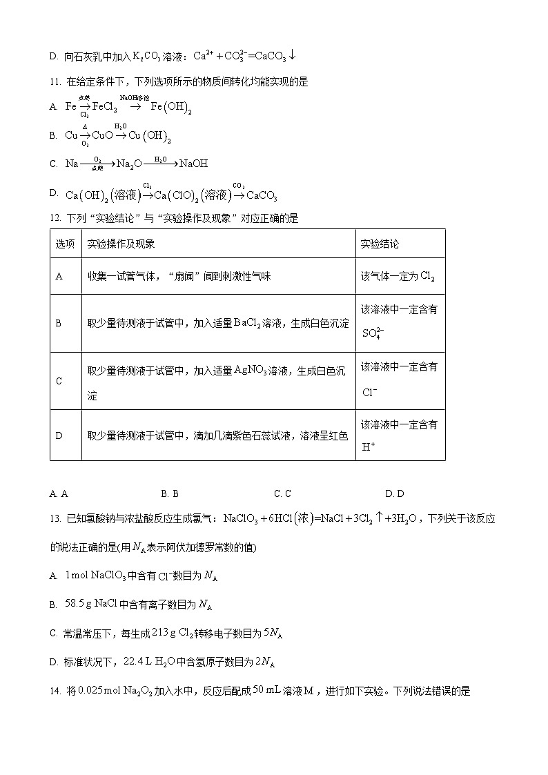 河南省九师联考2024-2025学年高一上学期11月期中化学试题  Word版无答案第3页