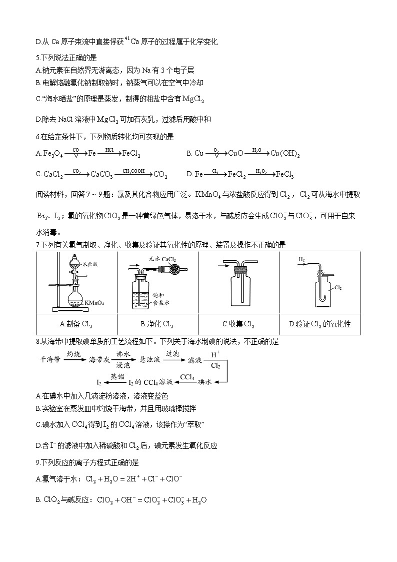 江苏省连云港市东海县2024-2025学年高一上学期期中考试化学试卷（Word版附答案）第2页