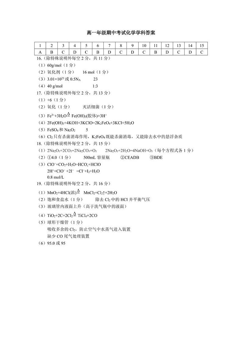 2024级高一年级期中考试化学学科答案第1页