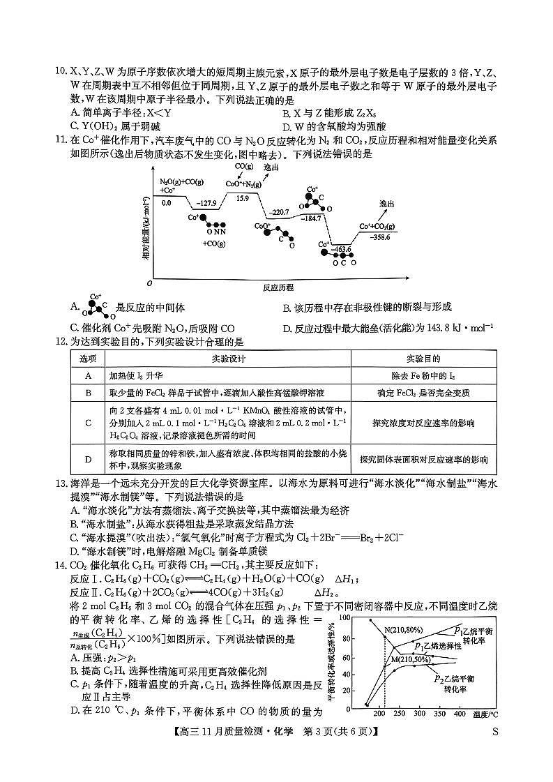 2025届九师联盟高三11月期中质检化学试题（含答案）第3页