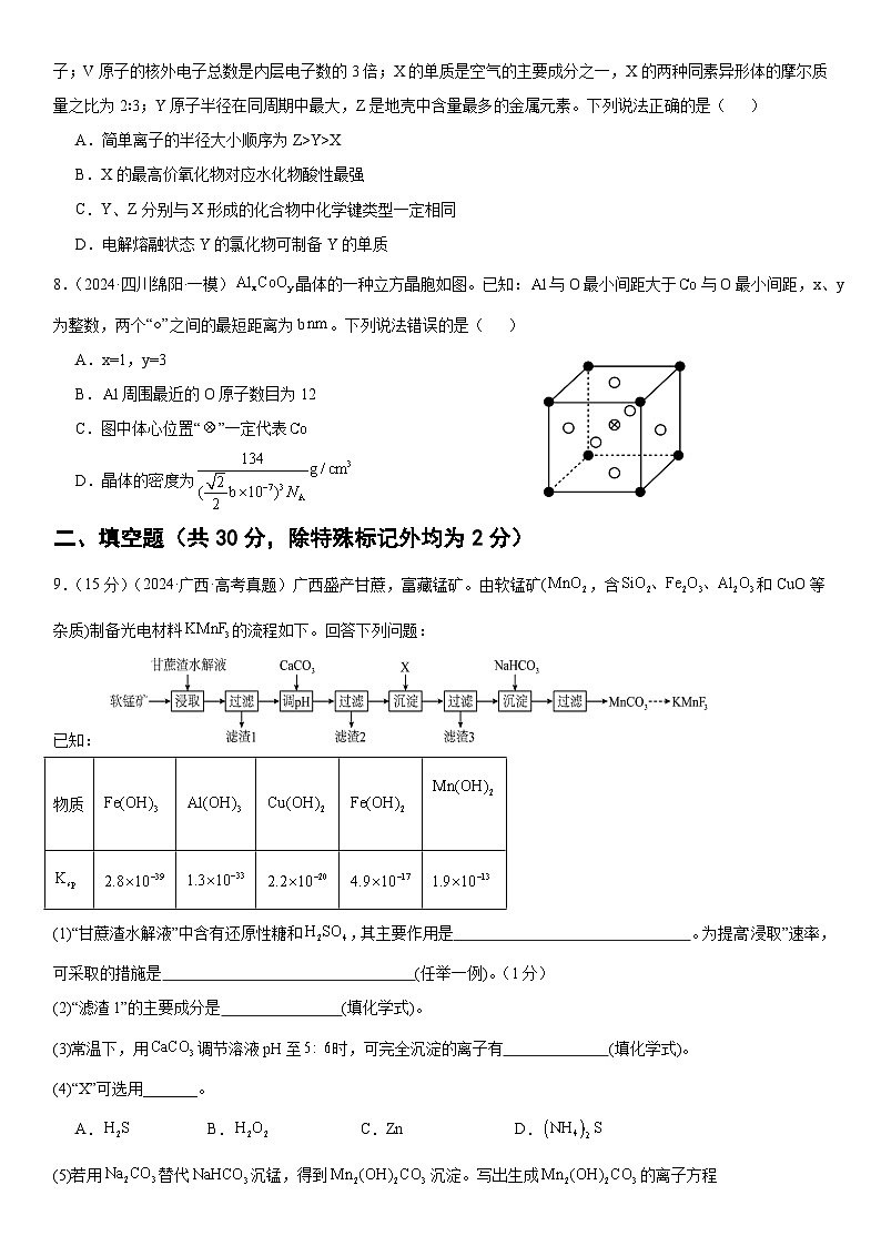 2025届高三化学一轮复习专题  物质的结构与性质限时训练第2页