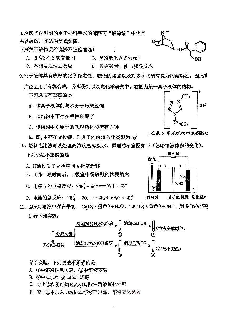 北京市第九十六中学2024-2025学年高三上学期11月期中考试化学试题第3页