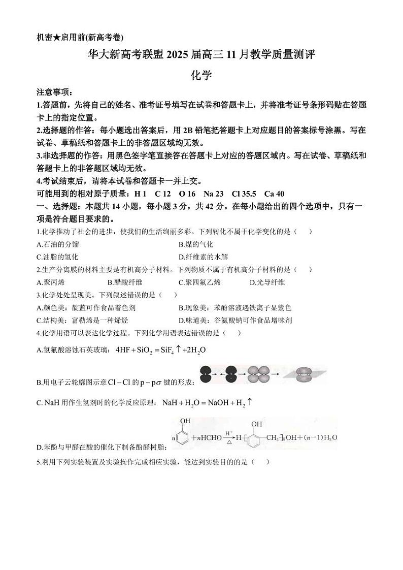 2025湖北省华大新高考联盟高三上学期11月期中联考试题化学PDF版含解析（可编辑）第1页