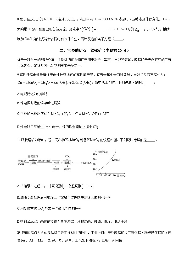上海市华东师范大学第二附属中学2024-2025学年高二上学期12月阶段检测 化学试卷第3页