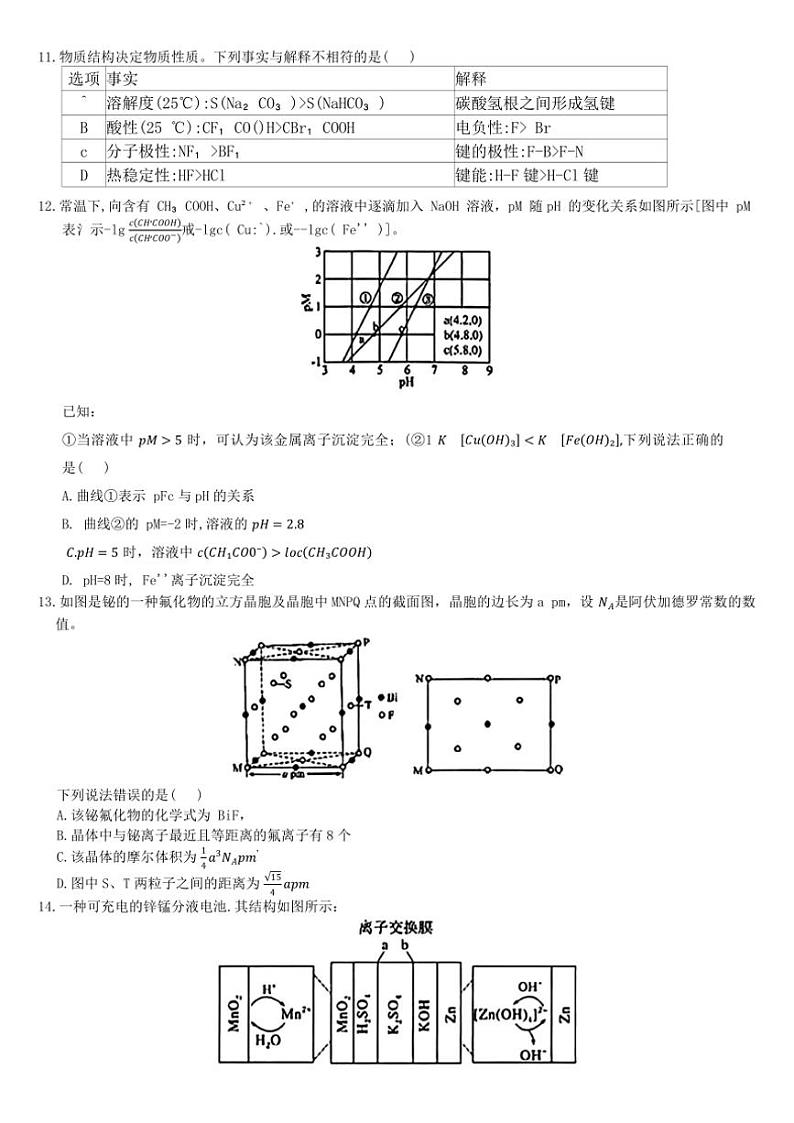 2024～2025学年湖北省部分重点中学高三(上)第一次联考化学试卷(含答案)第3页