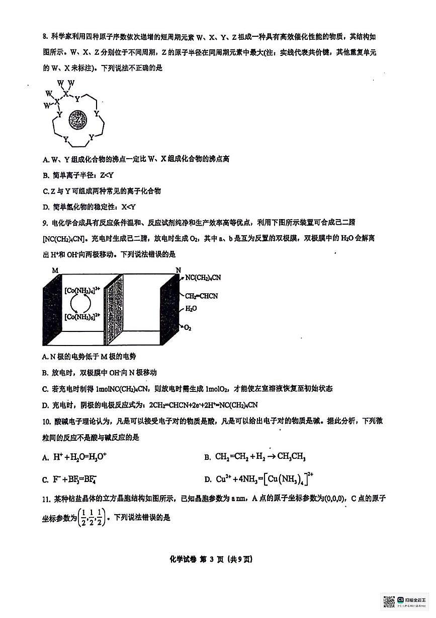 【百强校】【广西卷】广西壮族自治区南宁市第二中学2024-2025学年高三上学期11月月考（11.22-11.23）化学试卷第3页