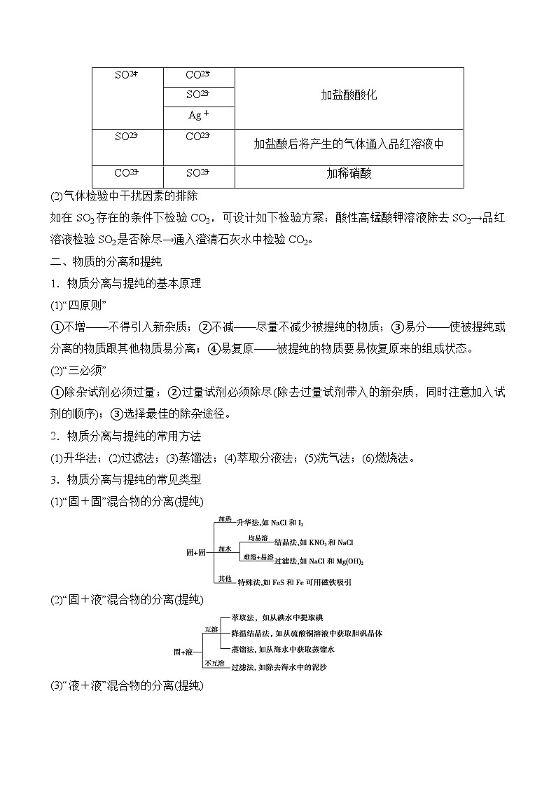 2025届高考化学二轮复习：专题十二 物质的检验和鉴别与除杂综合  教案第3页