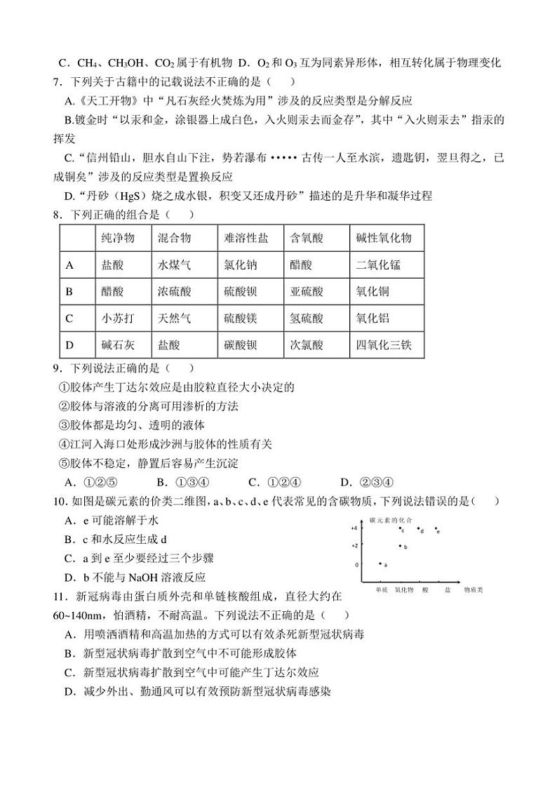2024～2025学年四川省绵阳市三台中学高一(上)12月月考化学试卷(含答案)第2页