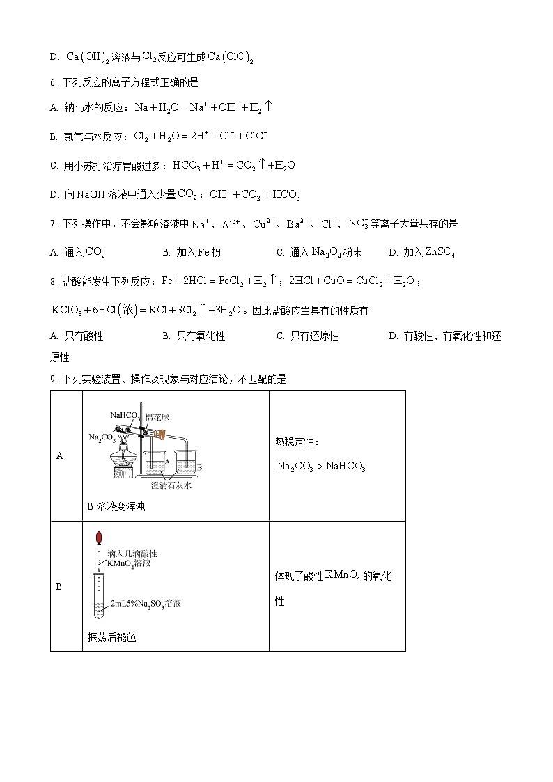 重庆市育才中学2024-2025学年高一上学期11月期中考试化学试卷 Word版无答案第2页