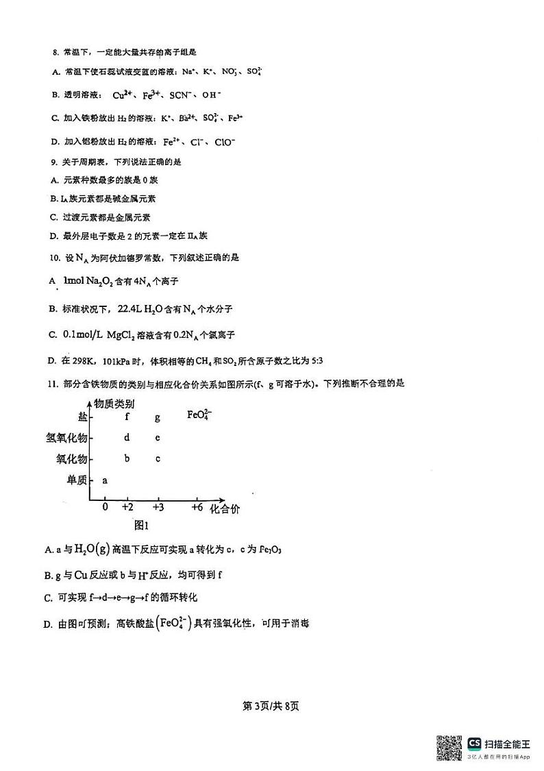 广东省东莞市第十一中学2024-2025学年高一上学期12月第二次段考化学试题第3页