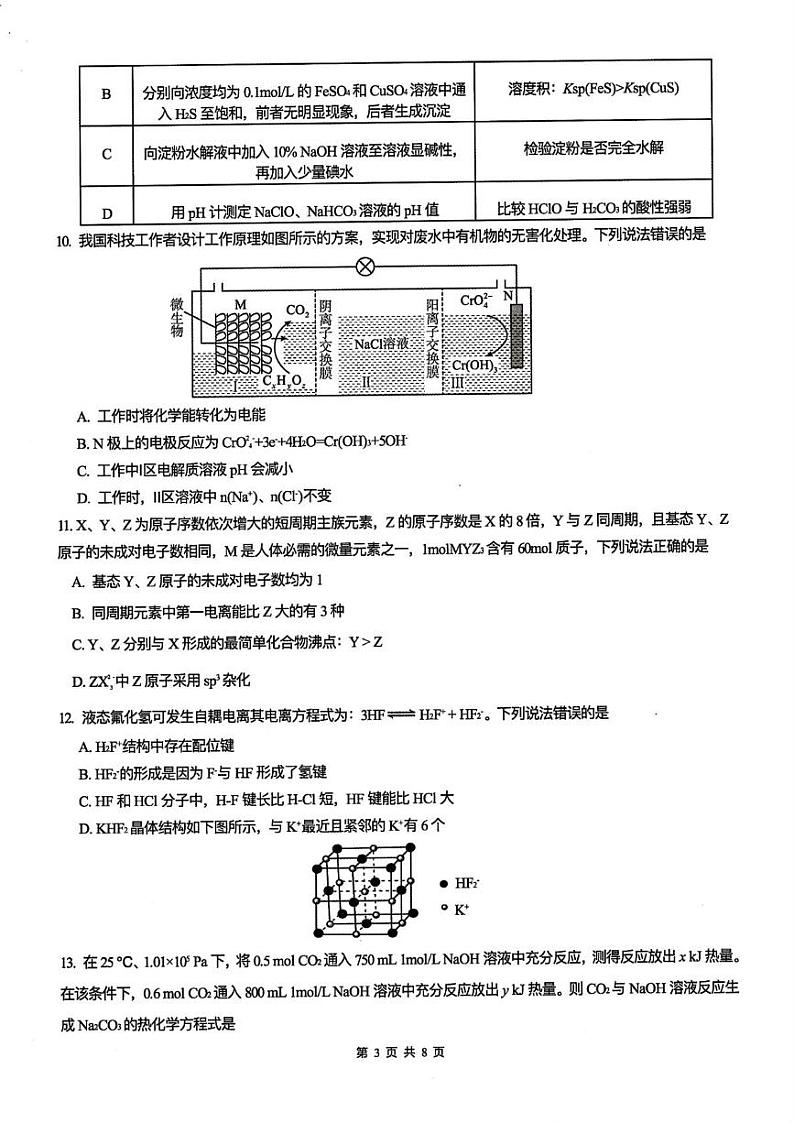 重庆市育才中学2025届高三12月月考 重庆市育才中学校2024-2025学年高三上学期12月月考 化学试题第3页