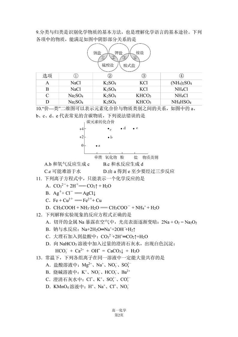 北京市东直门中学2024-2025学年高一上学期期中考试化学试题第2页
