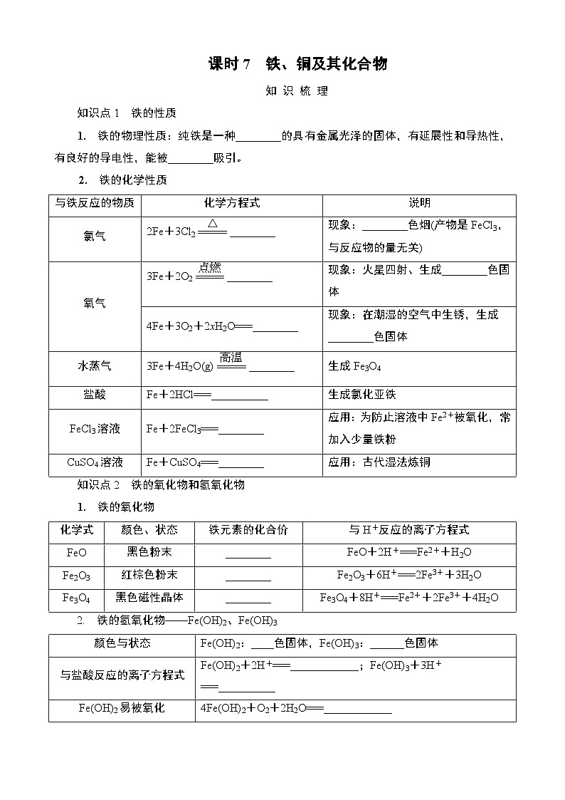 江苏省2025年1月普通高中学业水平合格性化学考试 导学案  课时7　铁、铜及其化合物第1页