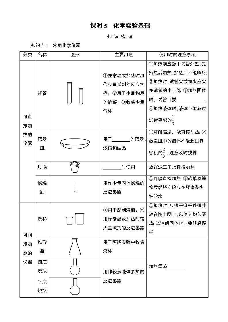江苏省2025年1月普通高中学业水平合格性化学考试 导学案  课时5　化学实验基础第1页