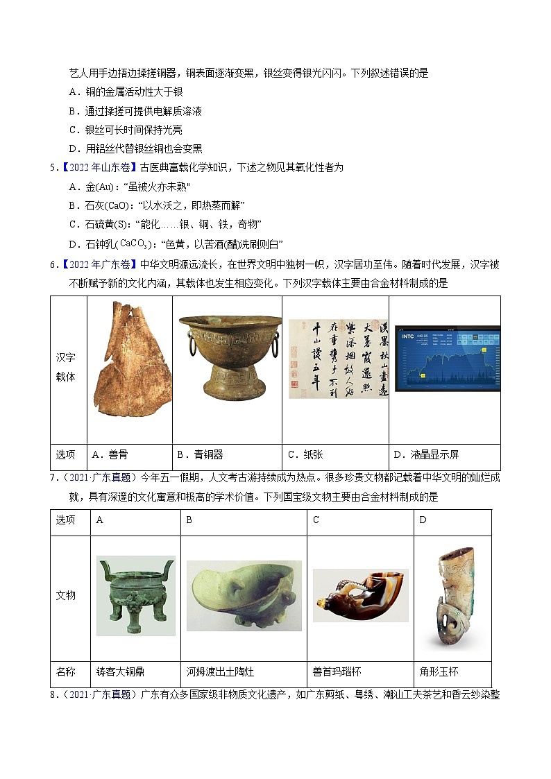 专题04  化学与传统文化（原卷卷）第2页
