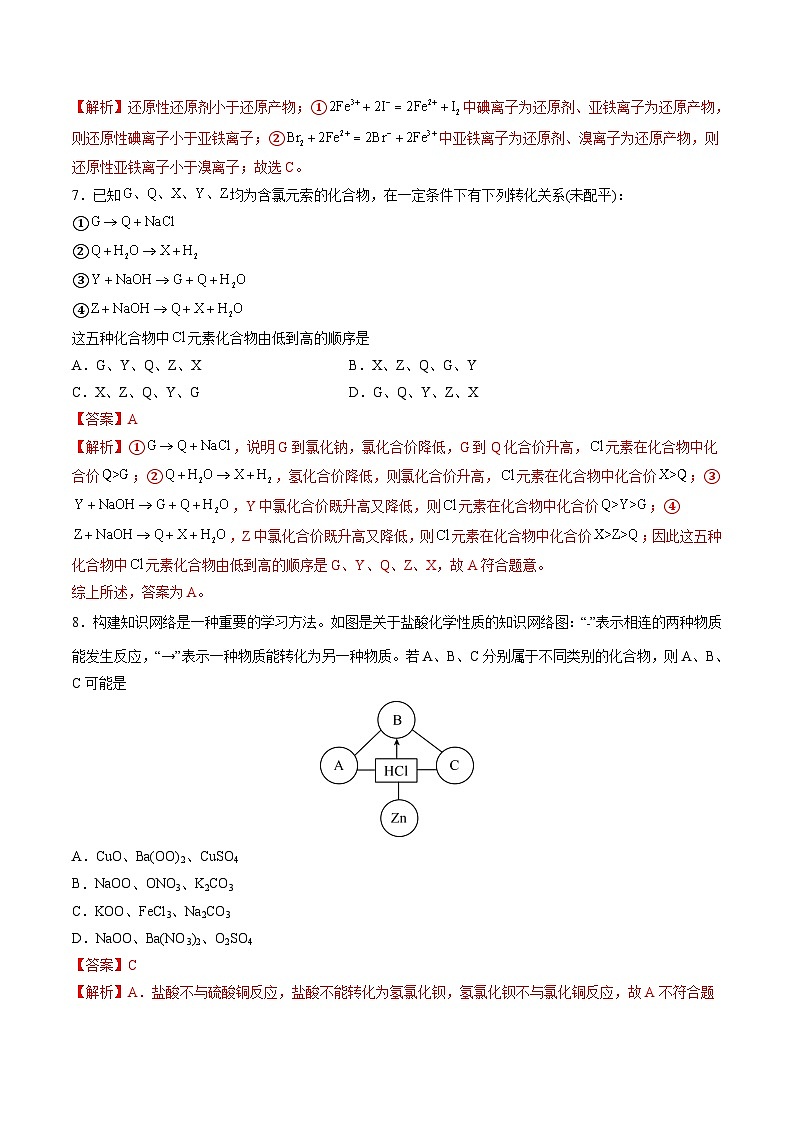 高中化学同步讲义（人教版必修第一册）1.5 第一章 物质及其变化（单元测试）（教师版）第3页