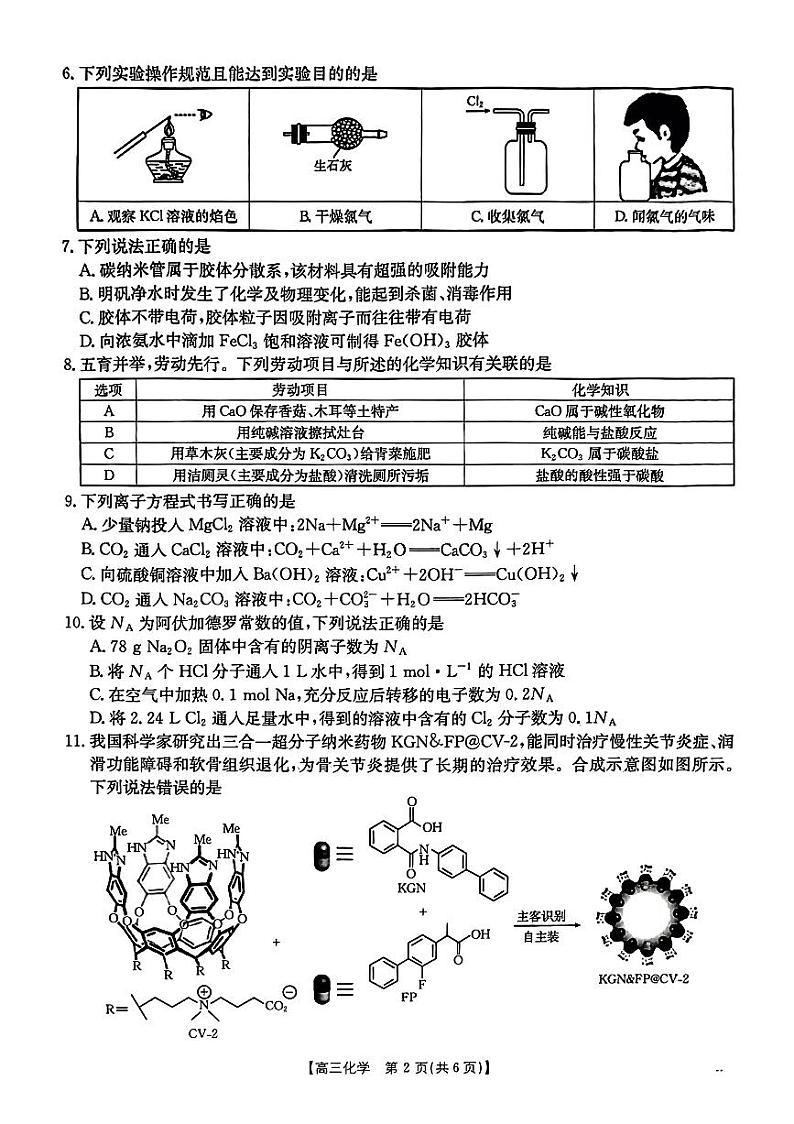 青海省部分学校2025届高三上学期12月教学质量检测化学试卷第2页