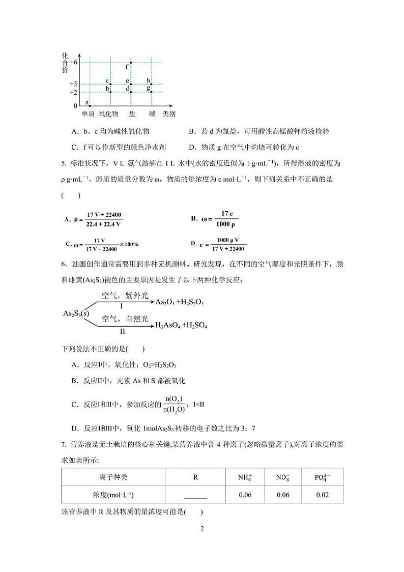 四川省成都市铁路中学校2024-2025学年高一上学期12月考试检测 化学试题第2页