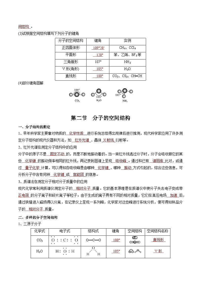 【高中化学】同步知识清单：（新人教版选择性必修2）第2章 分子结构与性质（教师版）第3页