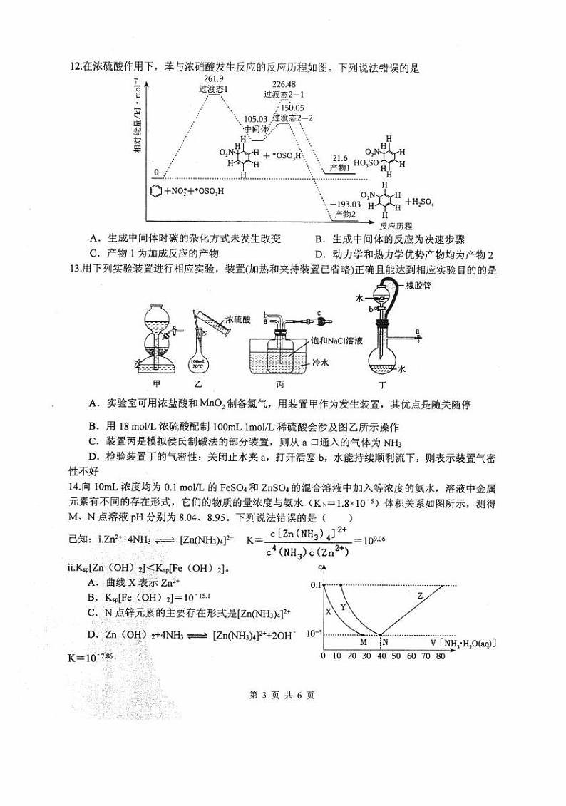 四川省绵阳中学2024-2025学年高三上学期12月月考 化学试题第3页