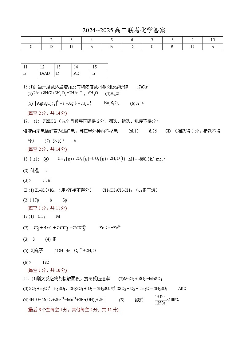 2024年12月校际联考——高二化学答案第1页