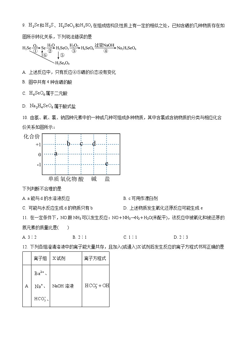 四川省成都市列五中学2024-2025学年高一上学期11月期中考试化学试题 Word版无答案第3页