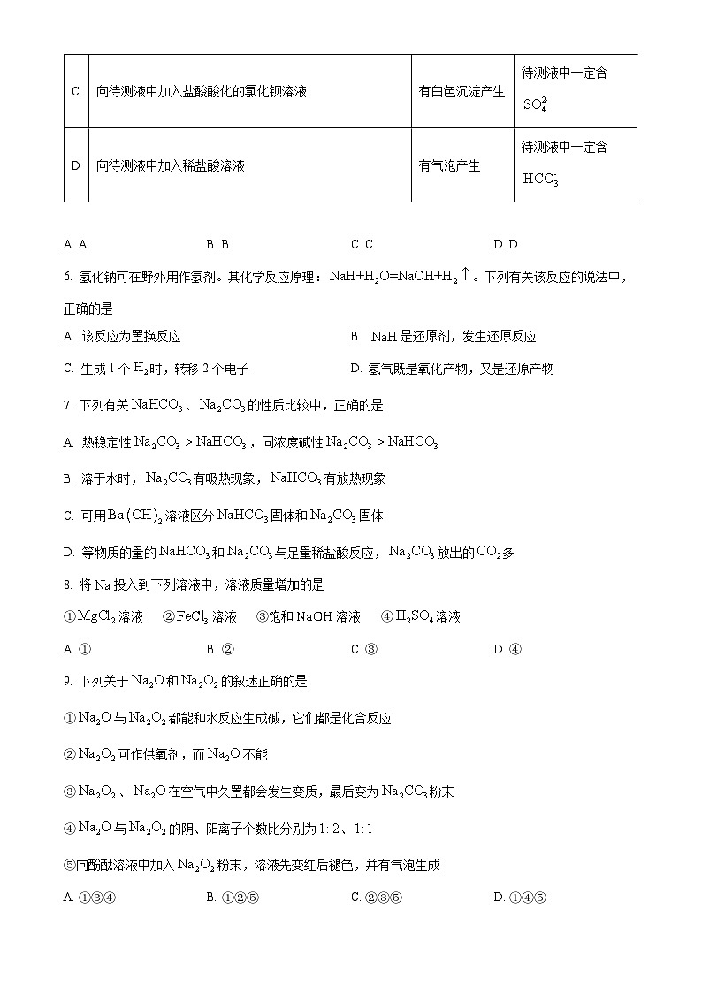 四川省广安市华蓥市华蓥中学2024-2025学年高一上学期11月期中化学试题 Word版无答案第2页