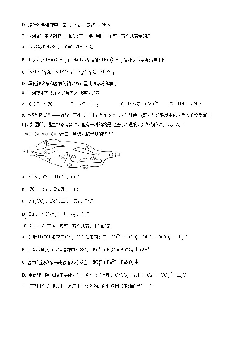 四川省广安市友谊中学2023-2024学年高一上学期10月月考化学试题 Word版无答案第3页
