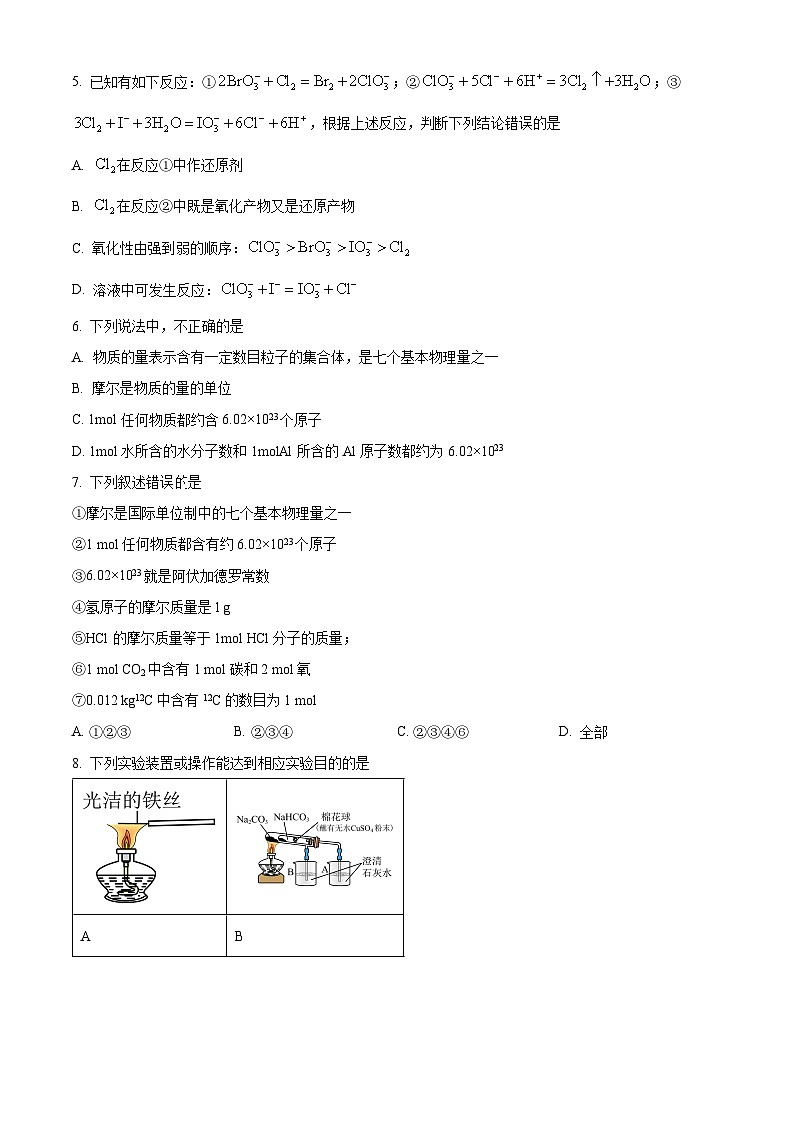 四川省内江市威远中学2024-2025学年高一上学期12月月考化学试题 Word版无答案第2页