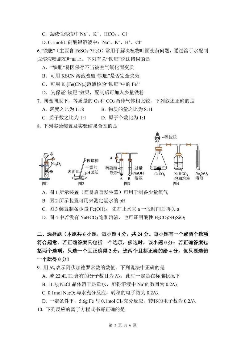 海南省海口市琼山中学2024-2025学年高一上学期第二次月考化学试题第2页